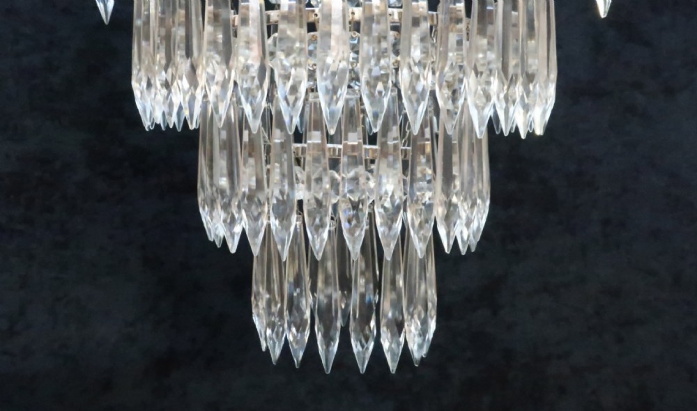 Italian Art Deco Three Tier Crystal Glass Chandelier View VI