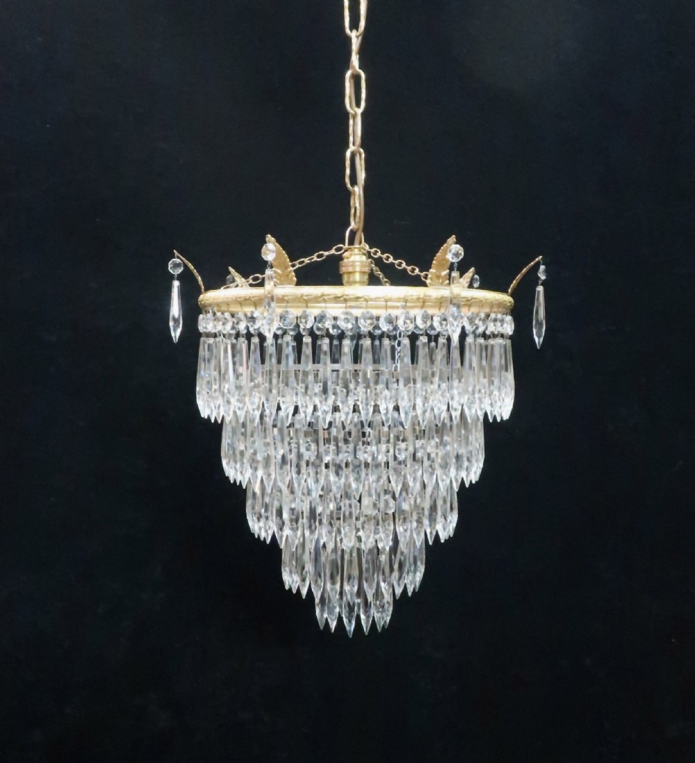 Italian Art Deco Five Tier Crystal Glass Chandelier