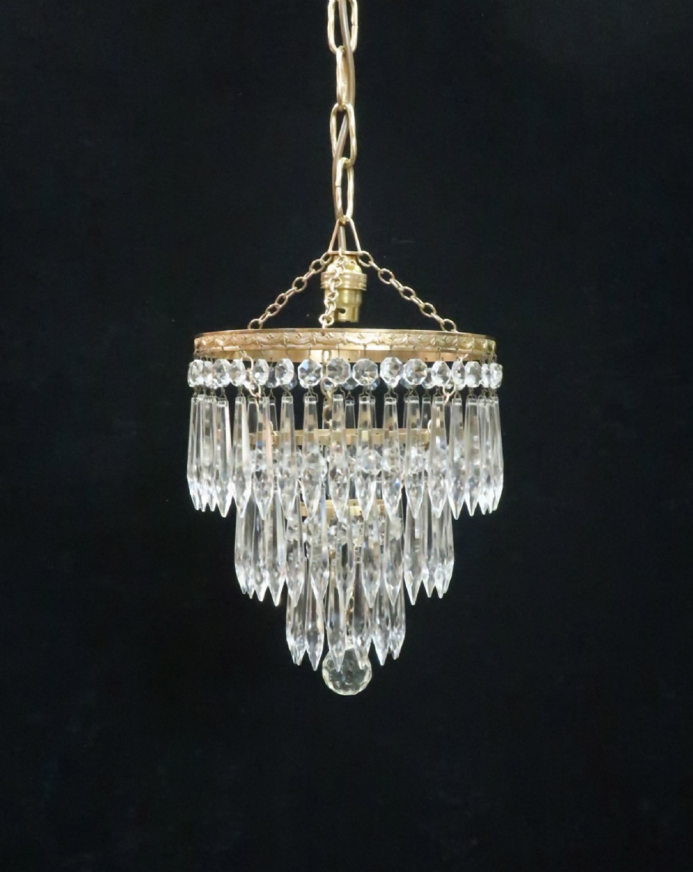 Italian Art Deco Three Tier Crystal Glass Chandelier