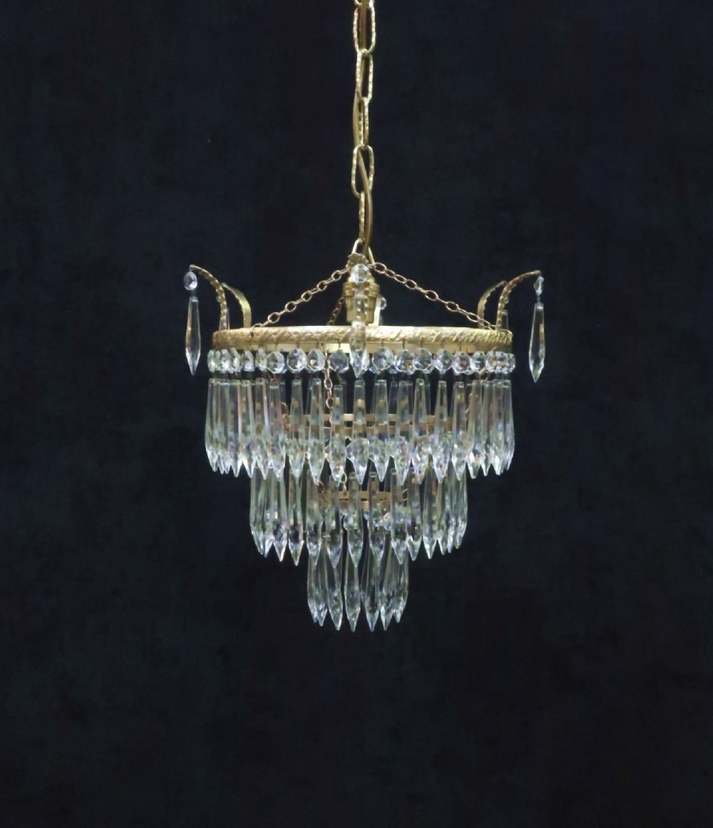 Italian Art Deco Three Tier Crystal Glass Chandelier