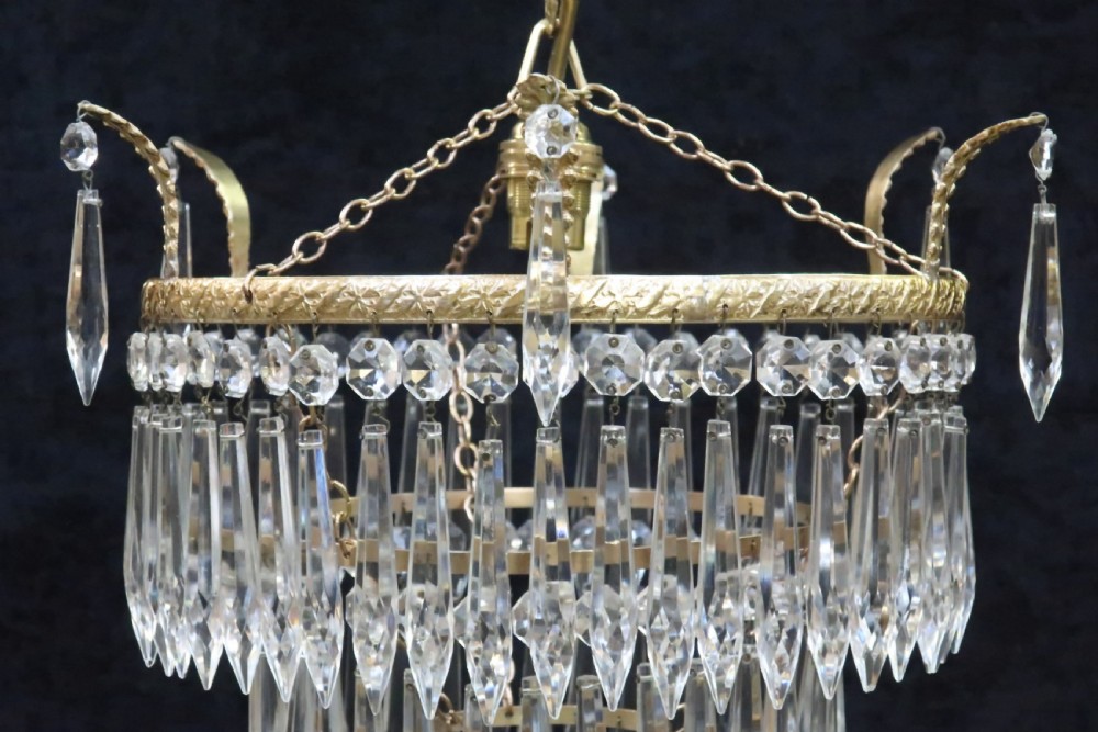 Italian Art Deco Three Tier Crystal Glass Chandelier View III