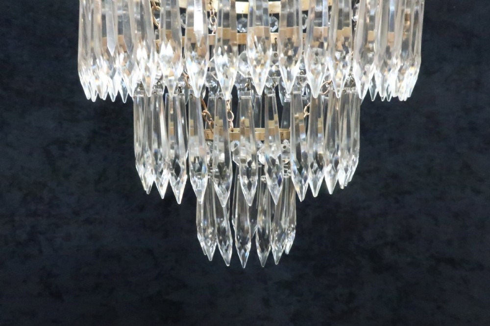 Italian Art Deco Three Tier Crystal Glass Chandelier View VII
