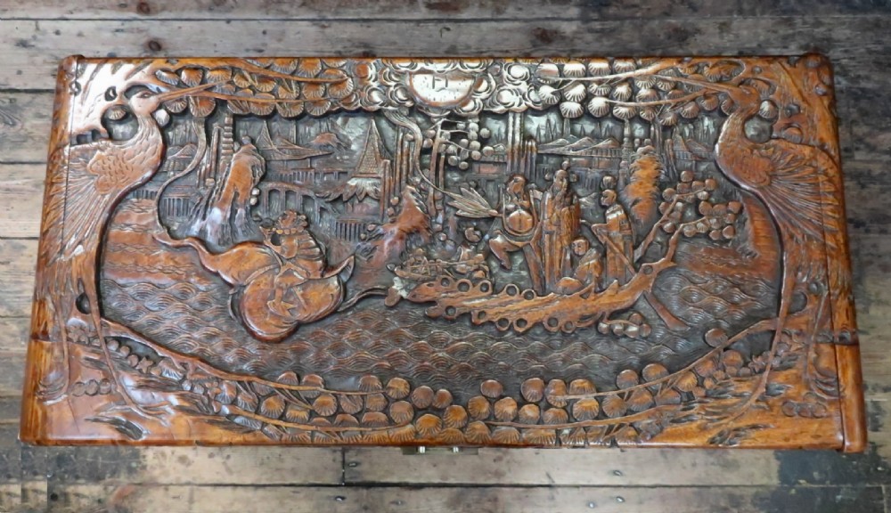 Early 20th Century Oriental Carved Camphor Wood Chest View III