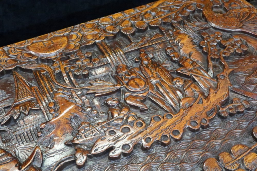 Early 20th Century Oriental Carved Camphor Wood Chest View IV