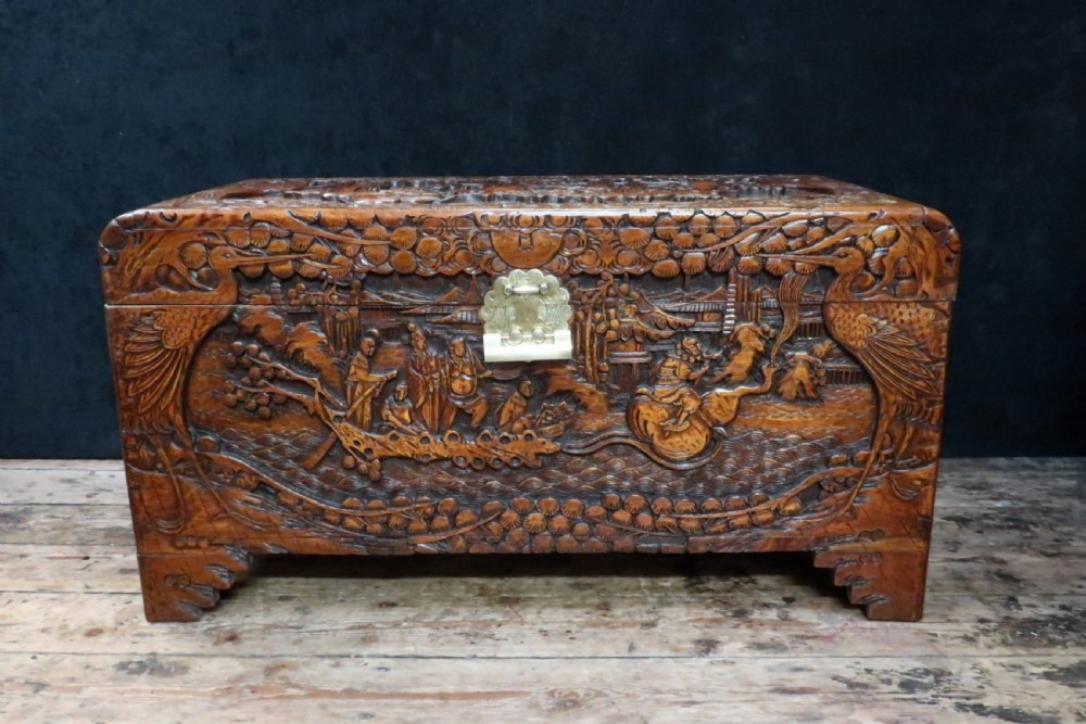 Early 20th Century Oriental Carved Camphor Wood Chest View VI