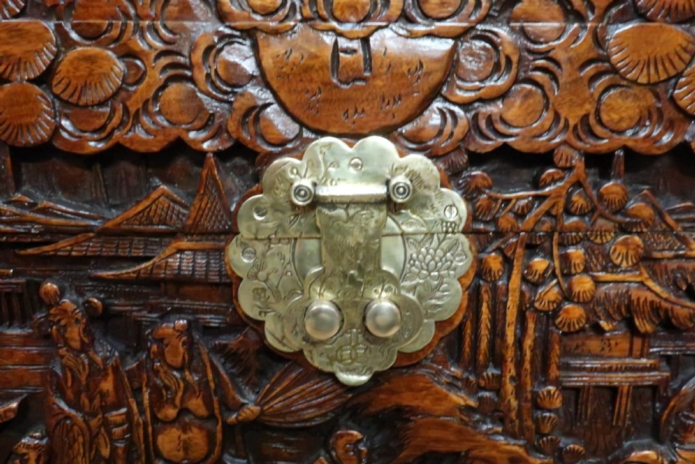 Early 20th Century Oriental Carved Camphor Wood Chest View VII