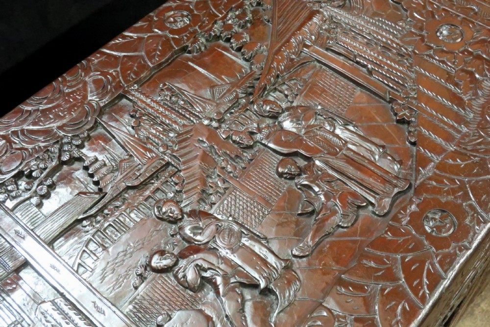 Early 20th Century Oriental Carved Camphor Wood Chest View IV