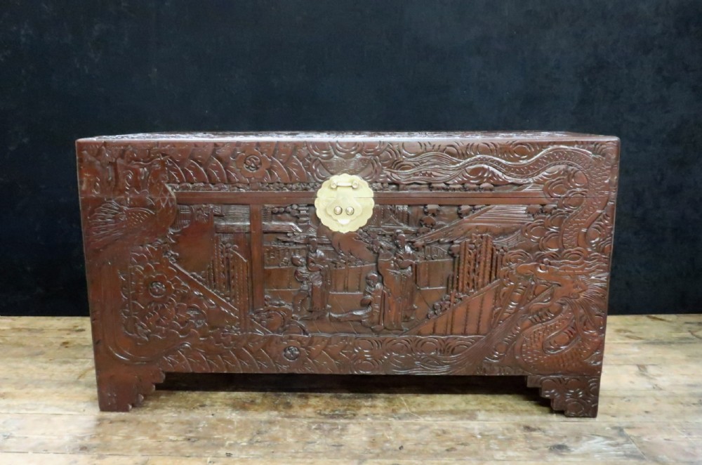 Early 20th Century Oriental Carved Camphor Wood Chest View VI