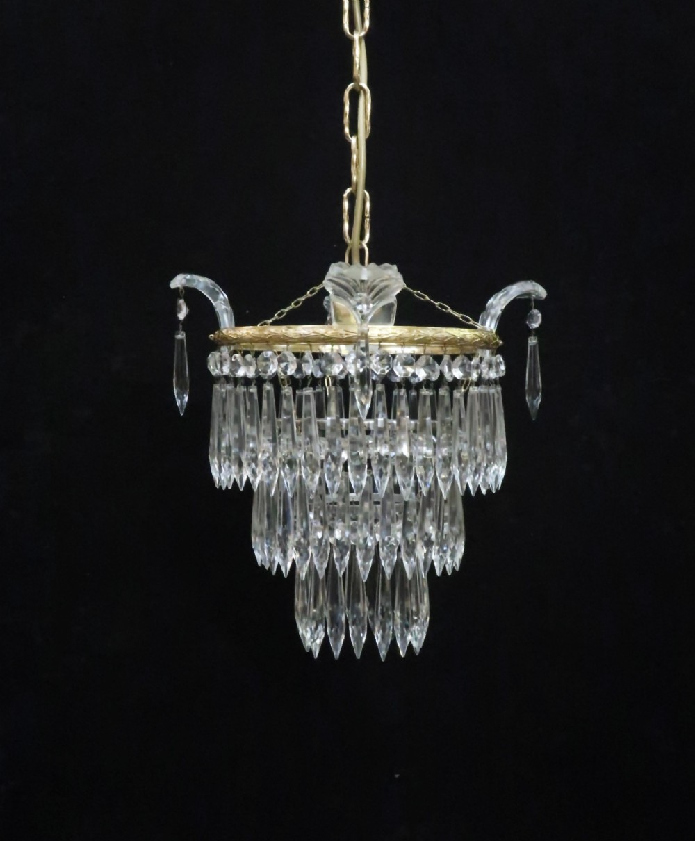 Italian Art Deco Three Tier Crystal Glass Chandelier