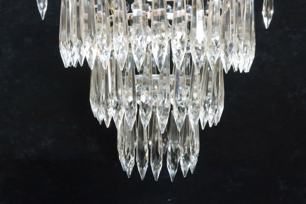 Italian Art Deco Three Tier Crystal Glass Chandelier View III