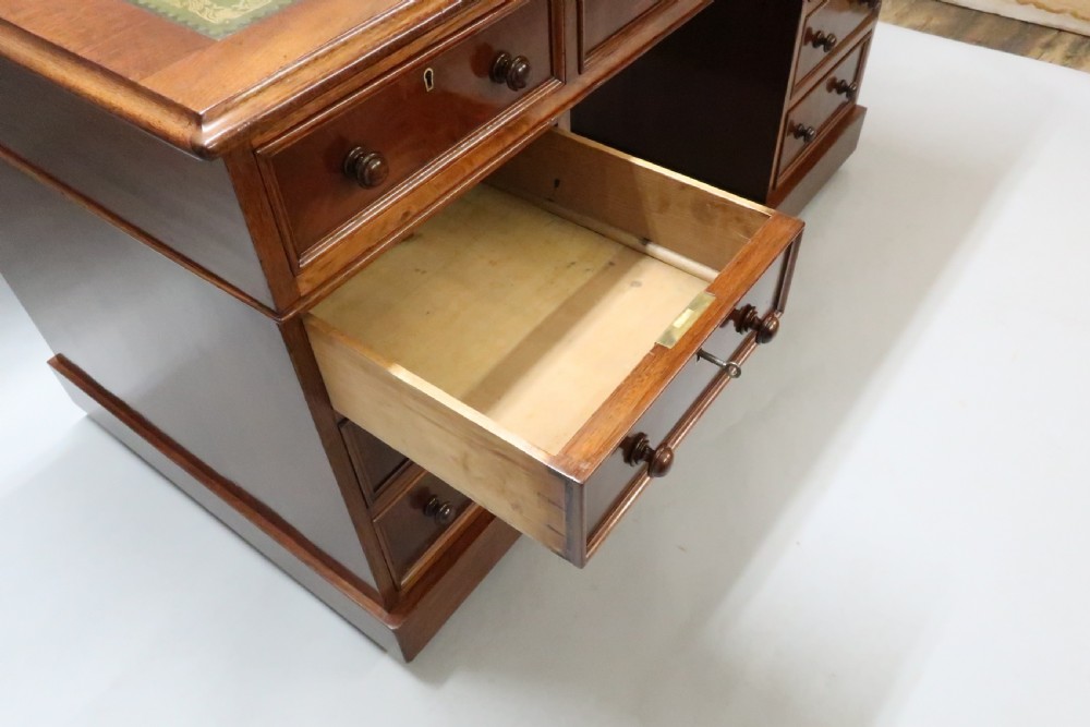 Victorian Figured Mahogany Pedestal Kneehole Writing Desk View IV