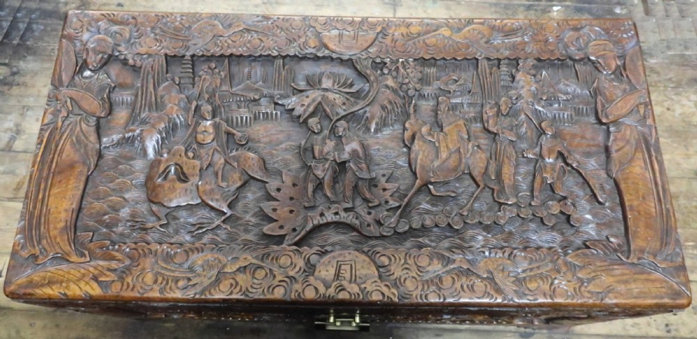 Early 20th Century Oriental Carved Camphor Wood Chest View III