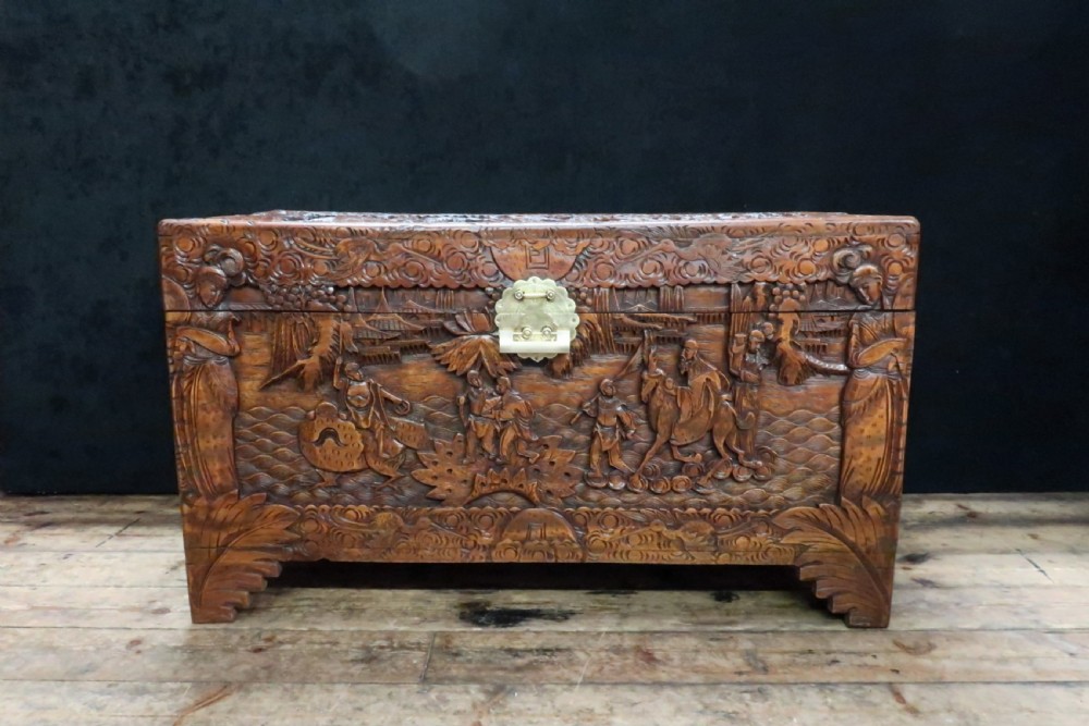 Early 20th Century Oriental Carved Camphor Wood Chest View VI