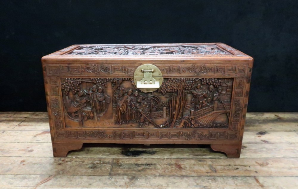 Oriental Carved Teak and Camphor Wood Chest View VI