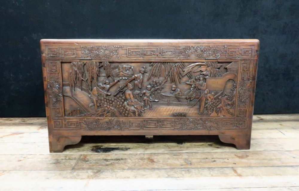 Oriental Carved Teak and Camphor Wood Chest View XII
