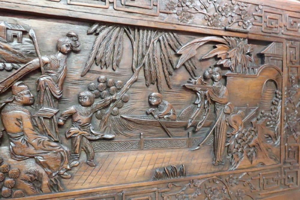 Oriental Carved Teak and Camphor Wood Chest View XIII