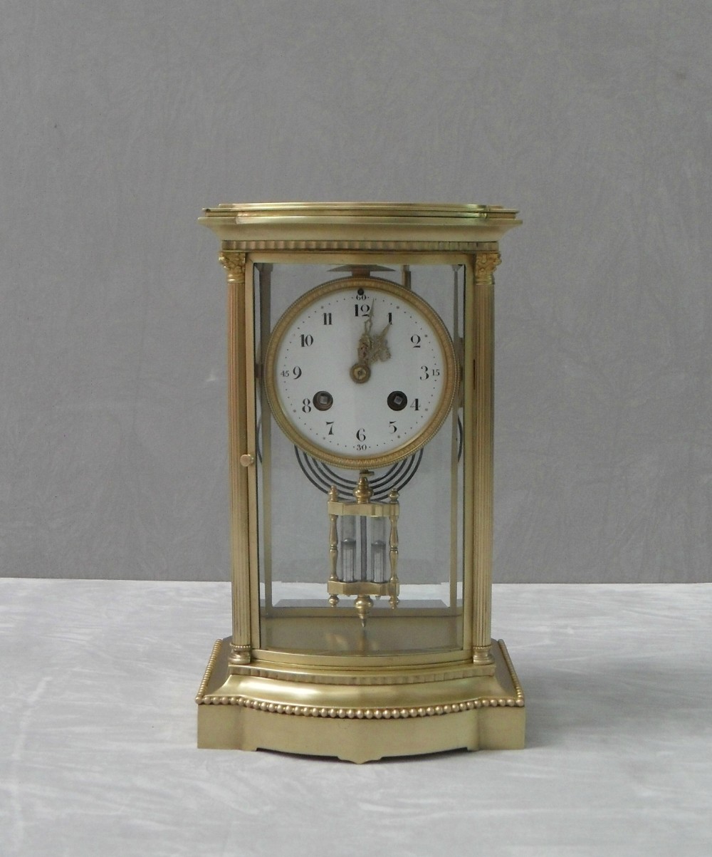 French Belle Epoque Brass Four Glass Mantel Clock by Japy Freres