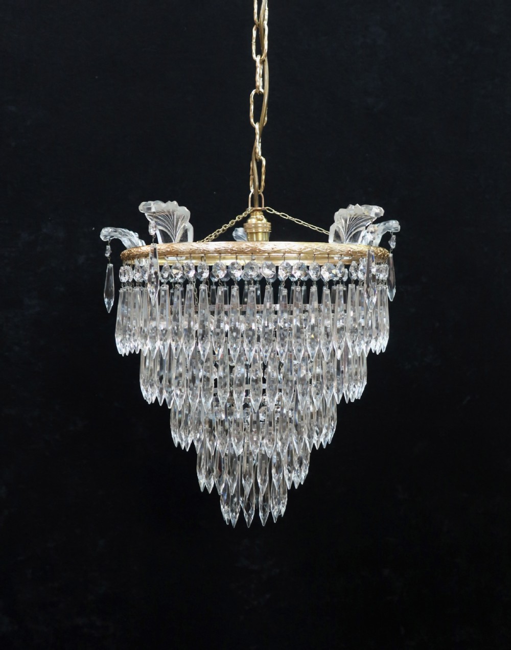 Italian Art Deco Five Tier Crystal Glass Chandelier