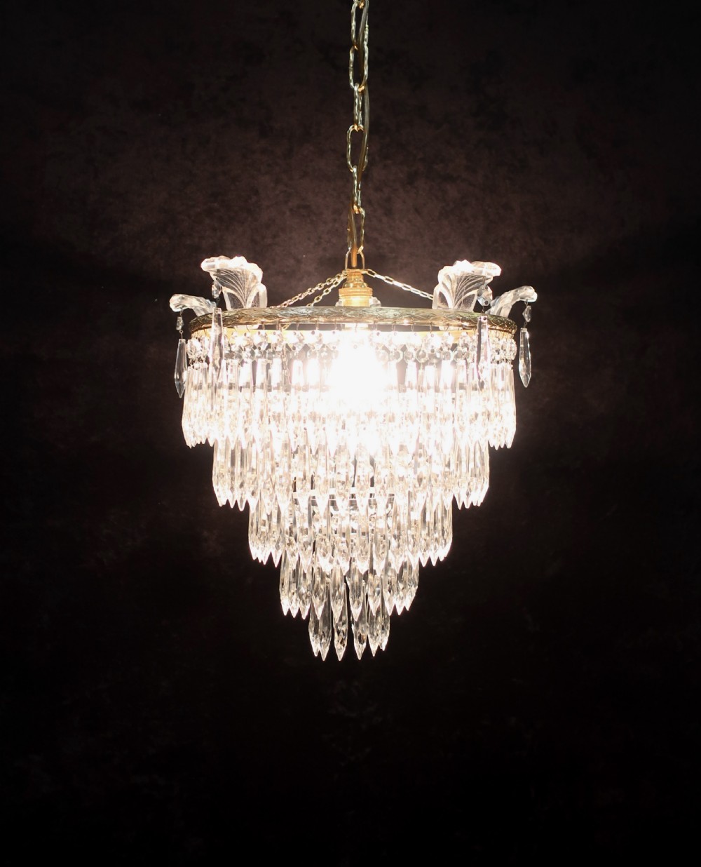 Italian Art Deco Five Tier Crystal Glass Chandelier View II