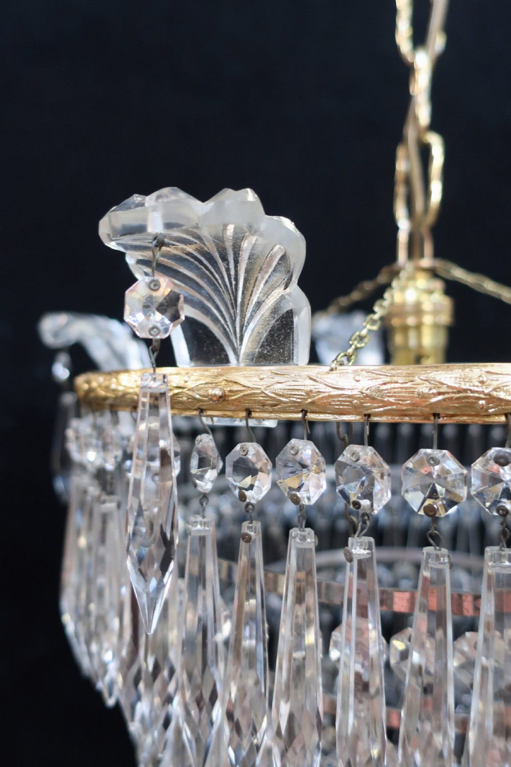 Italian Art Deco Five Tier Crystal Glass Chandelier View IV