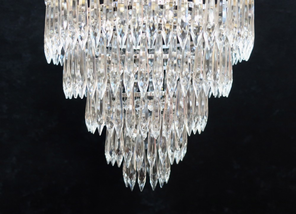 Italian Art Deco Five Tier Crystal Glass Chandelier View V