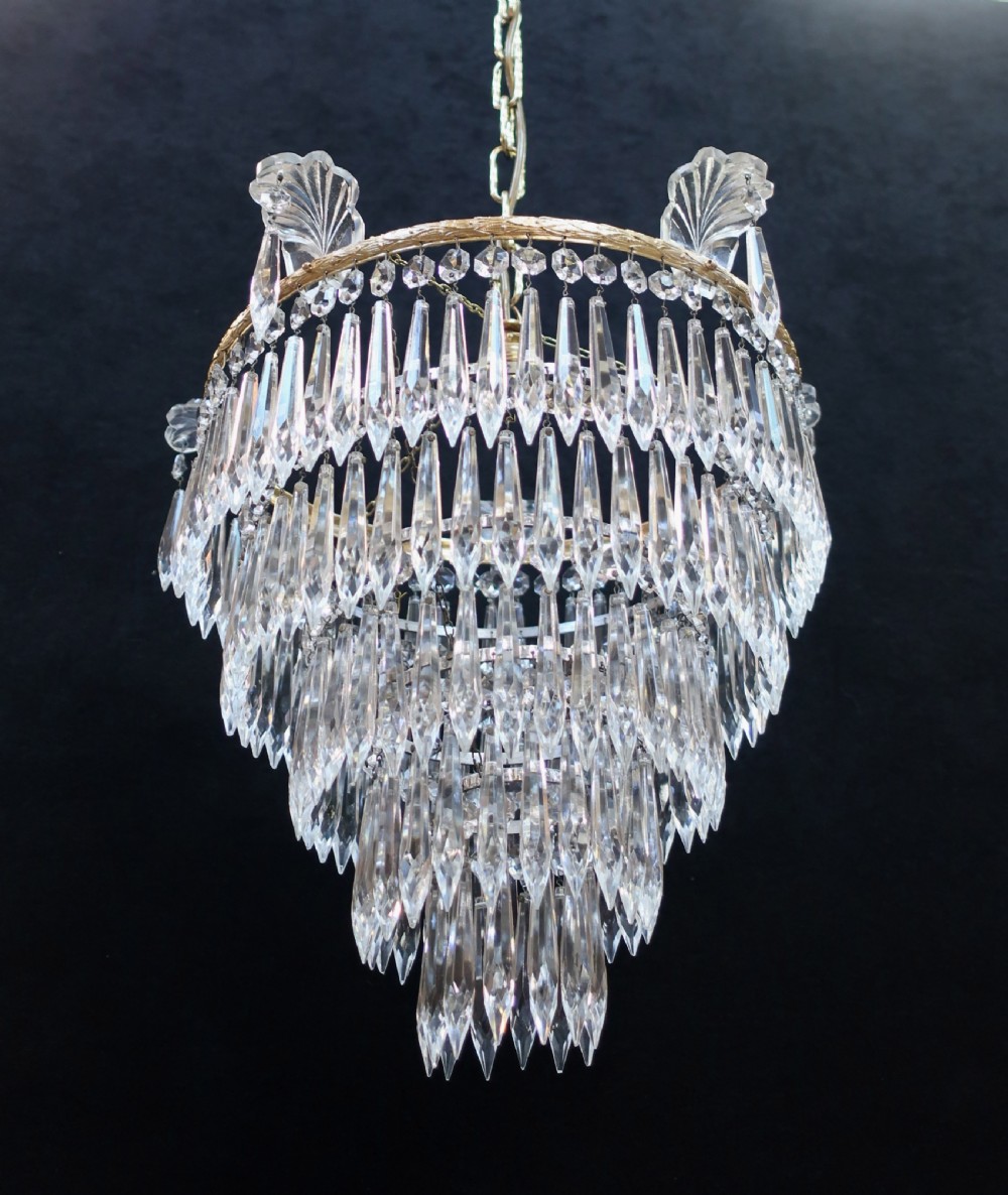 Italian Art Deco Five Tier Crystal Glass Chandelier View VI