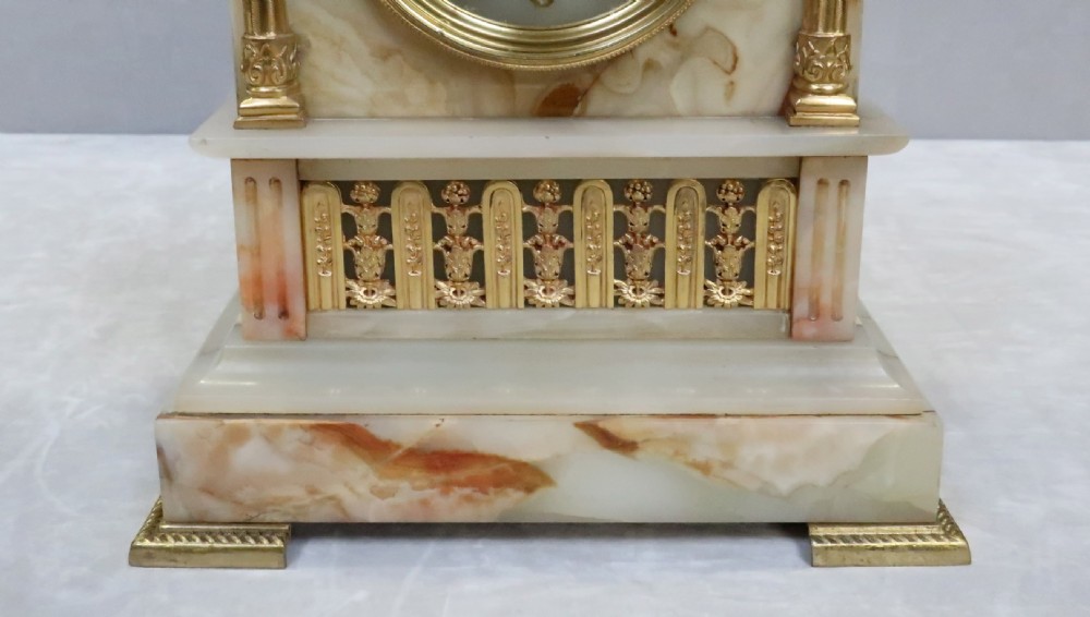 French Neoclassical Alabaster and Bronze Gilt Mantel Clock View II