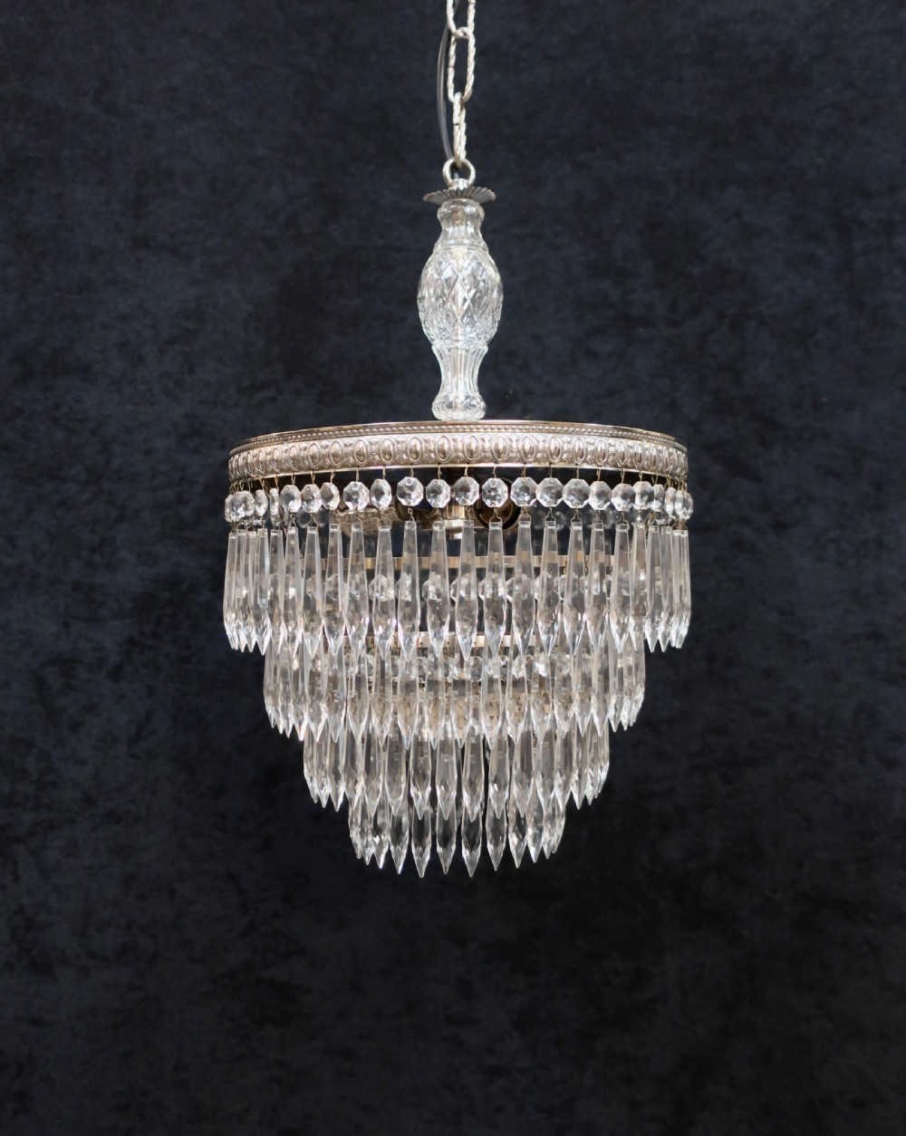 Italian Art Deco Chrome Four Tier Crystal Glass Chandelier