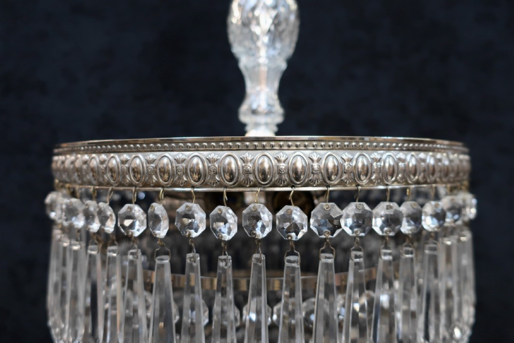 Italian Art Deco Chrome Four Tier Crystal Glass Chandelier View III