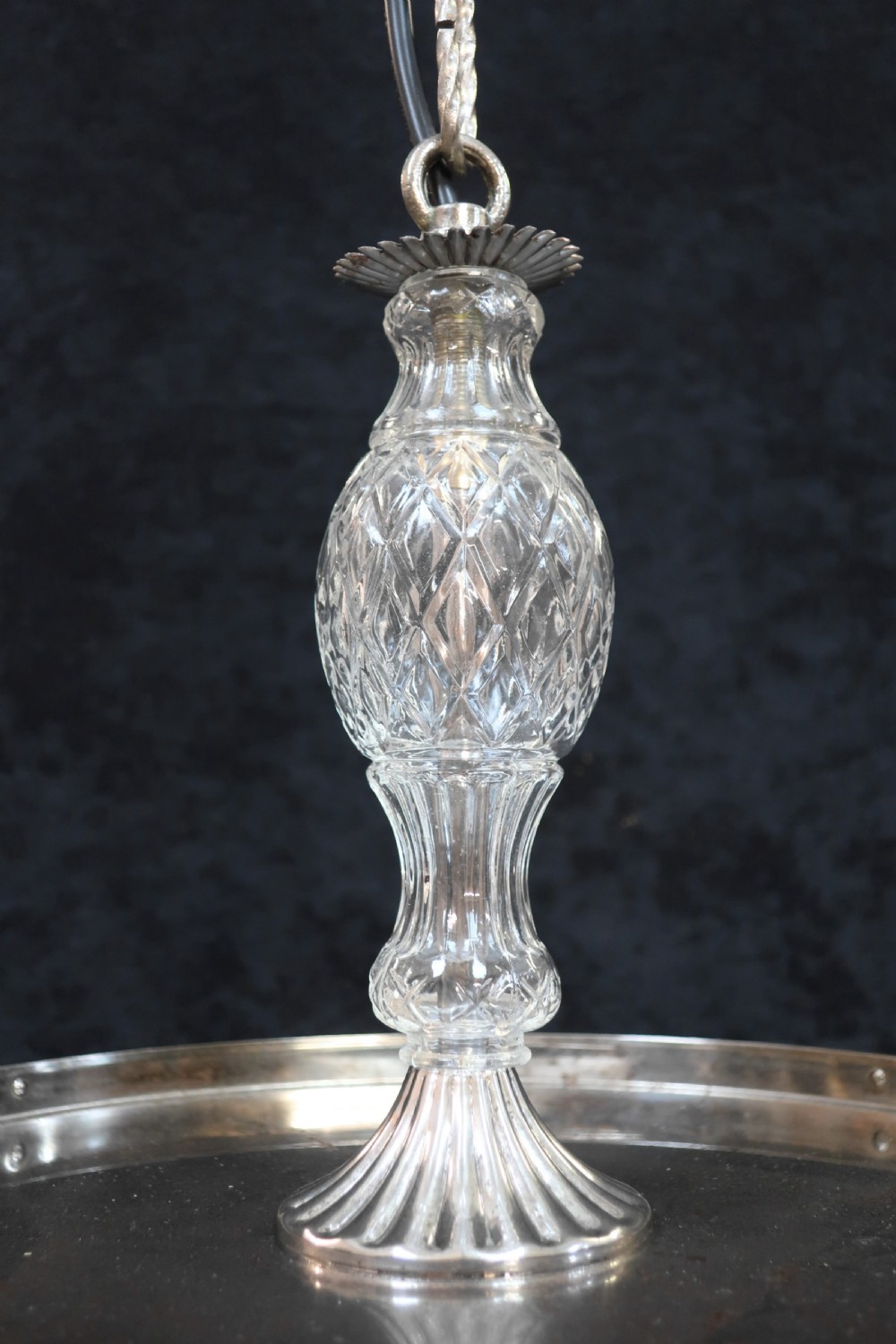 Italian Art Deco Chrome Four Tier Crystal Glass Chandelier View V