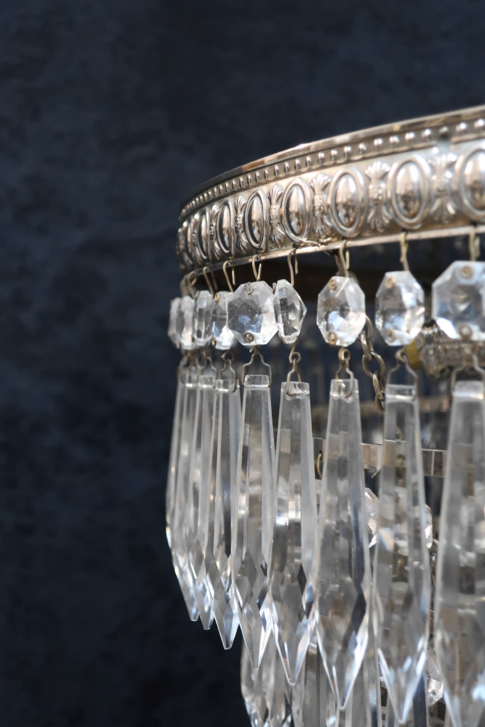Italian Art Deco Chrome Four Tier Crystal Glass Chandelier View VI