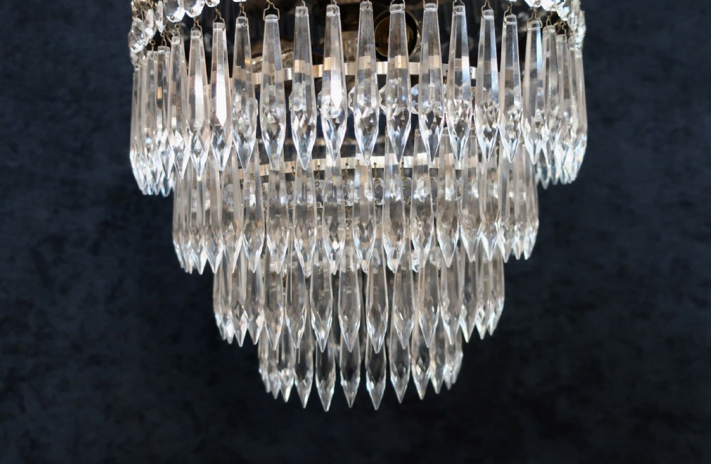 Italian Art Deco Chrome Four Tier Crystal Glass Chandelier View VII