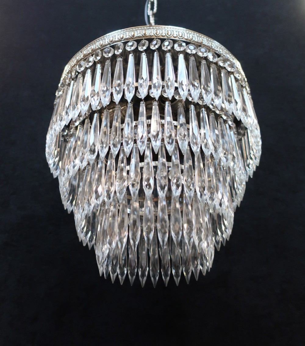Italian Art Deco Chrome Four Tier Crystal Glass Chandelier View VIII