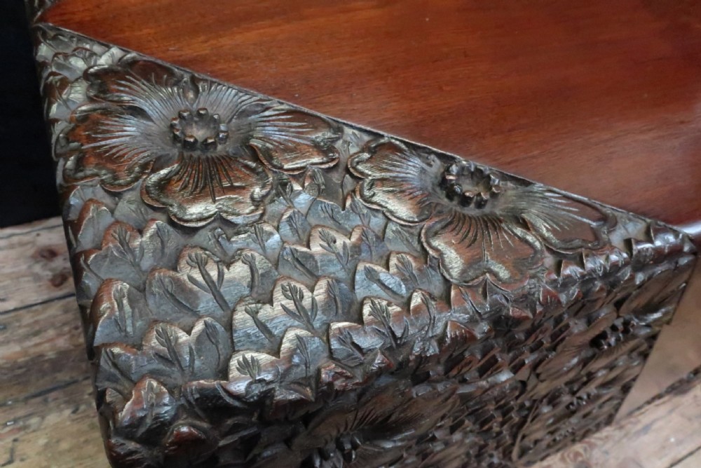 Early 20th Century Oriental Carved Teak and Camphor Wood Chest View IV