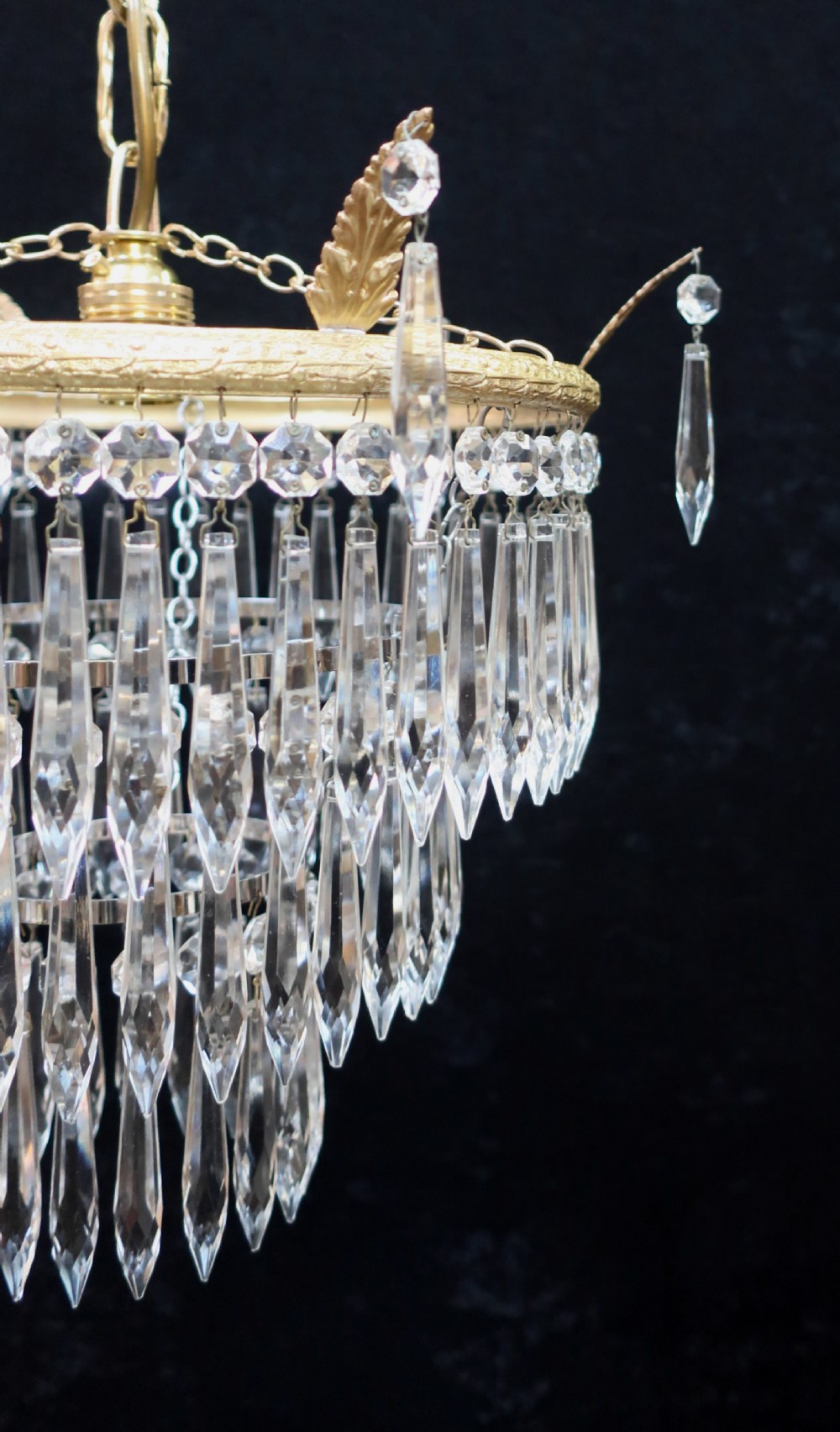 Pair of Italian Art Deco Three Tier Crystal Glass Chandeliers View II
