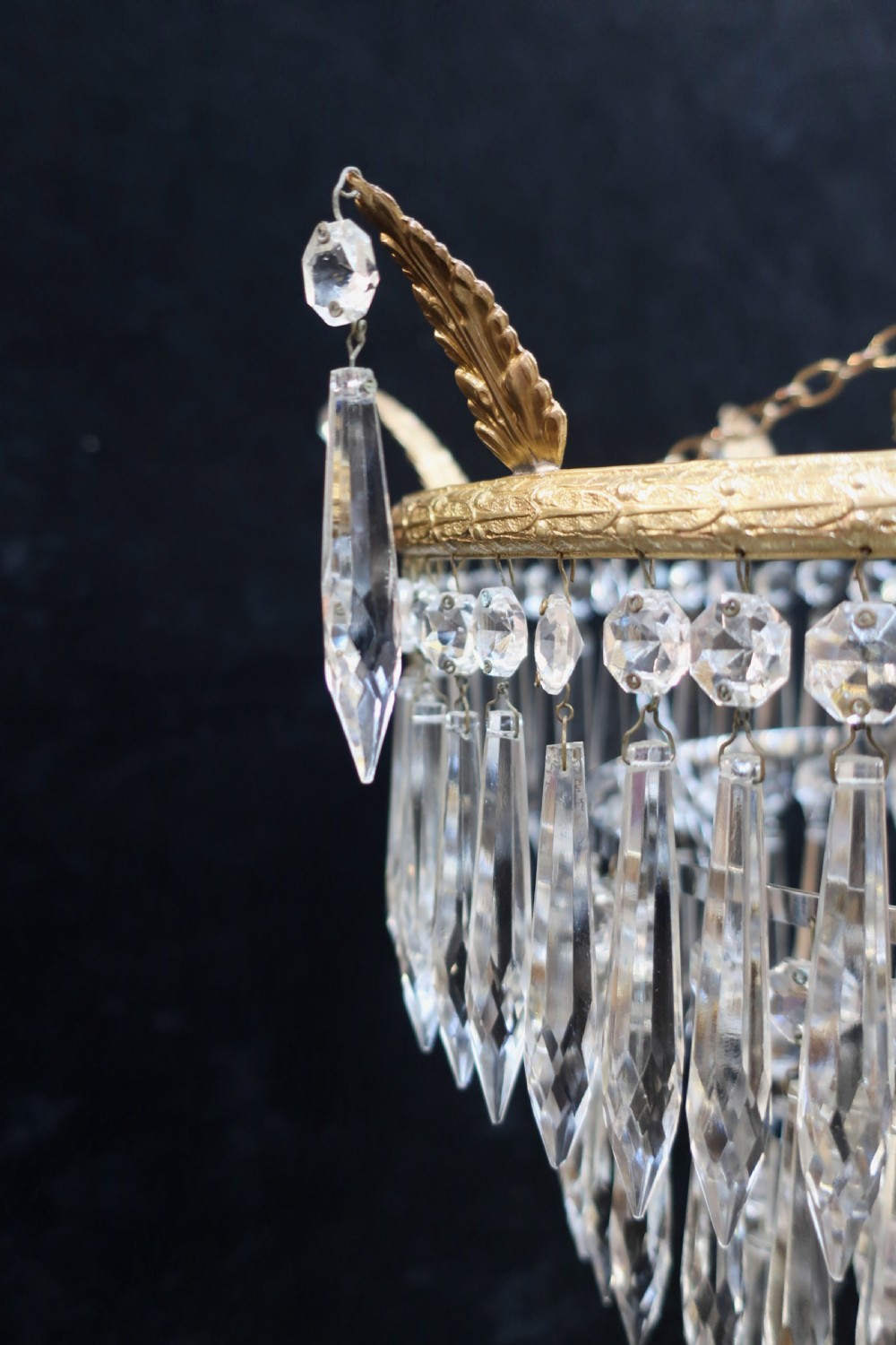 Pair of Italian Art Deco Three Tier Crystal Glass Chandeliers View III