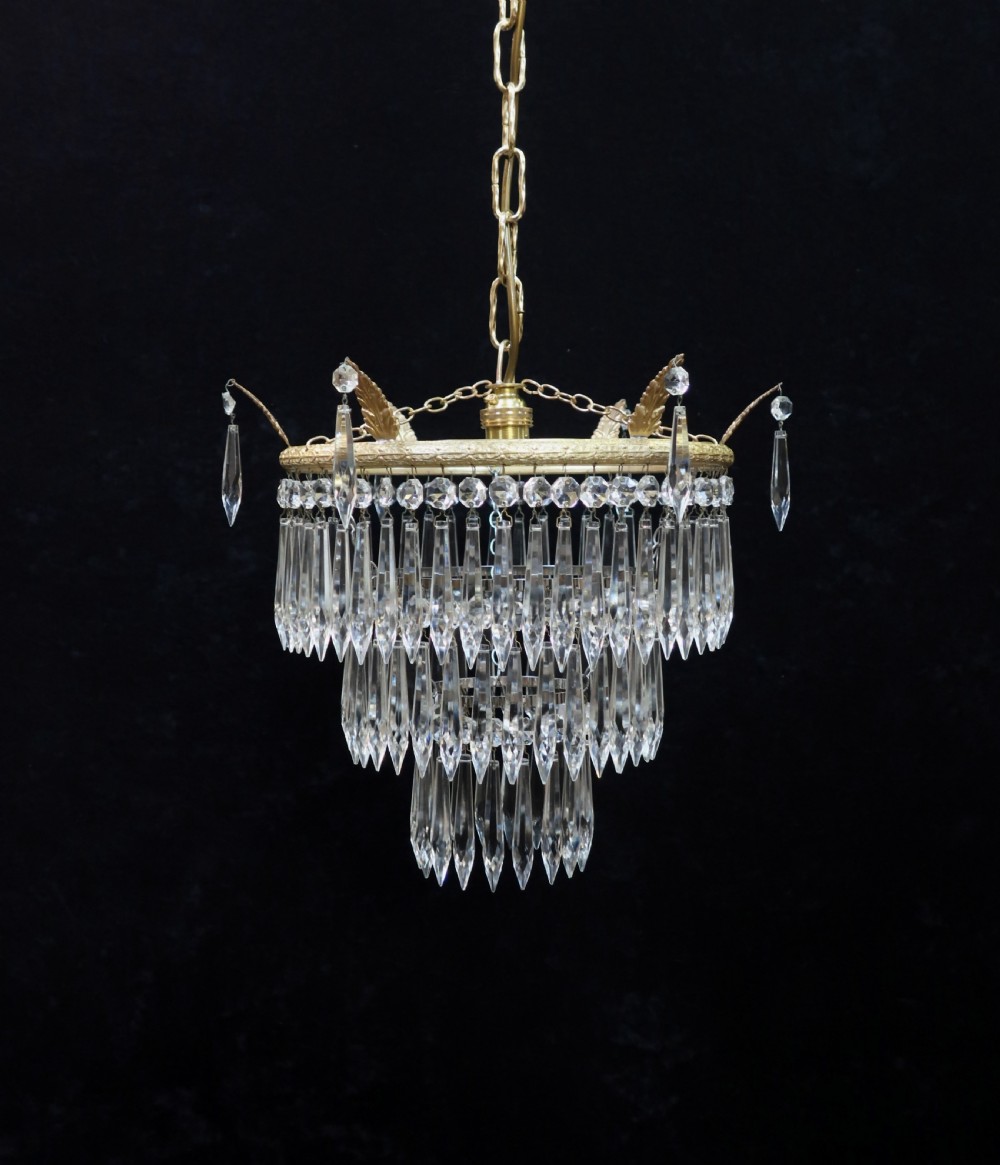 Pair of Italian Art Deco Three Tier Crystal Glass Chandeliers View V