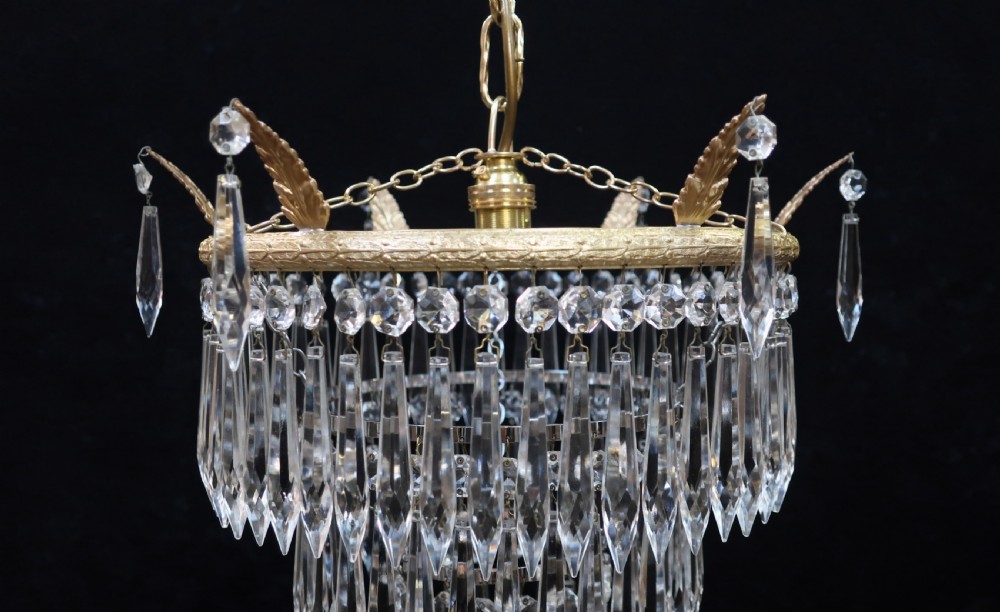 Pair of Italian Art Deco Three Tier Crystal Glass Chandeliers View VI