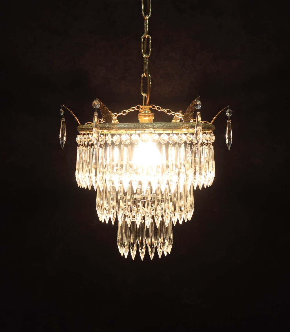 Pair of Italian Art Deco Three Tier Crystal Glass Chandeliers View VII