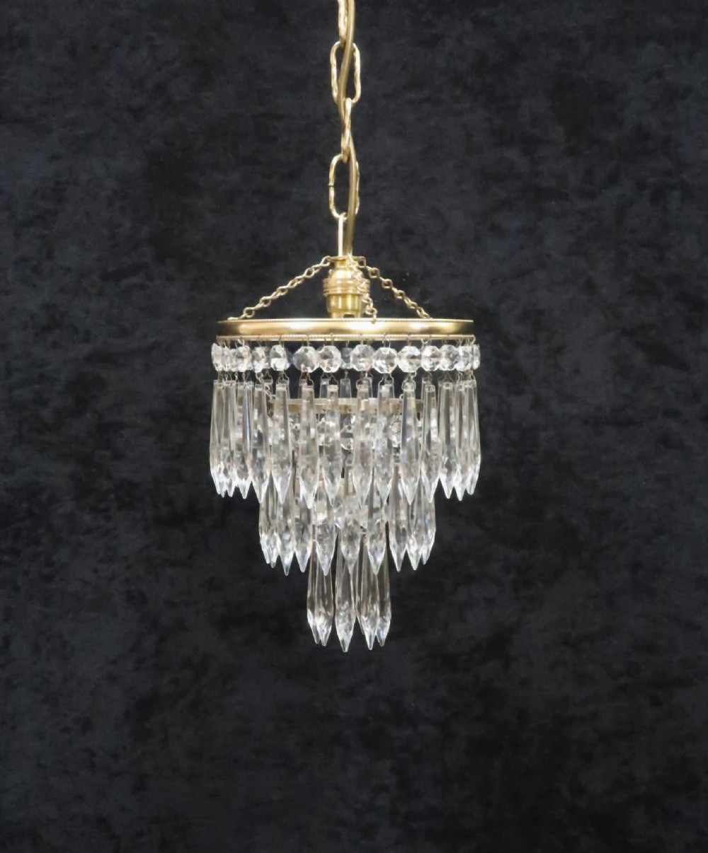 Italian Art Deco Three Tier Crystal Glass Chandelier