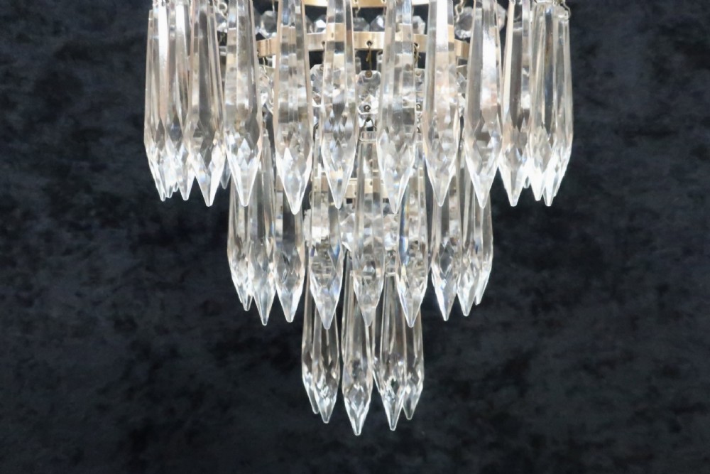 Italian Art Deco Three Tier Crystal Glass Chandelier View IV