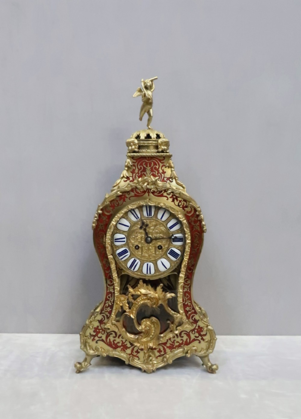 French Louis XV Style Tortoise Shell Mantel Clock