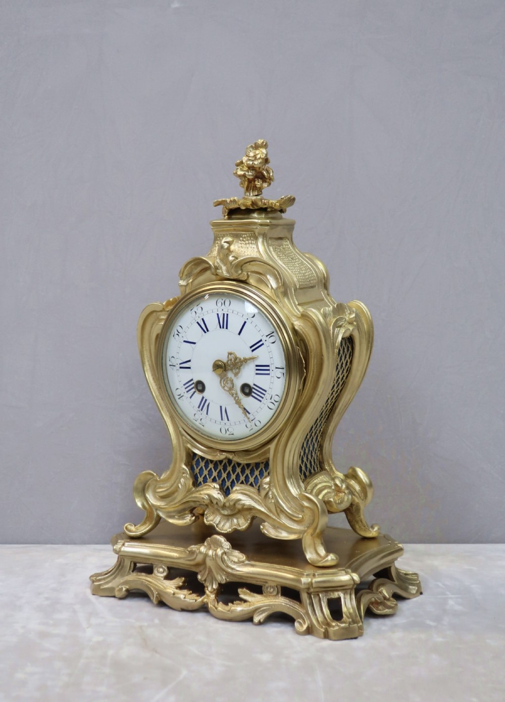 French Rococo Style Bronze Gilt Mantel Clock