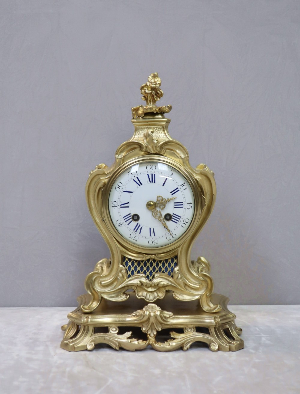 French Rococo Style Bronze Gilt Mantel Clock View II