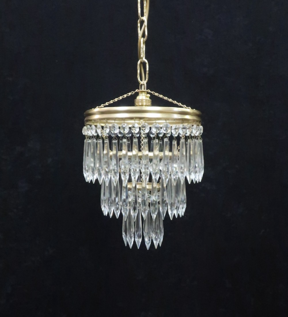Italian Art Deco Three Tier Crystal Glass Chandelier