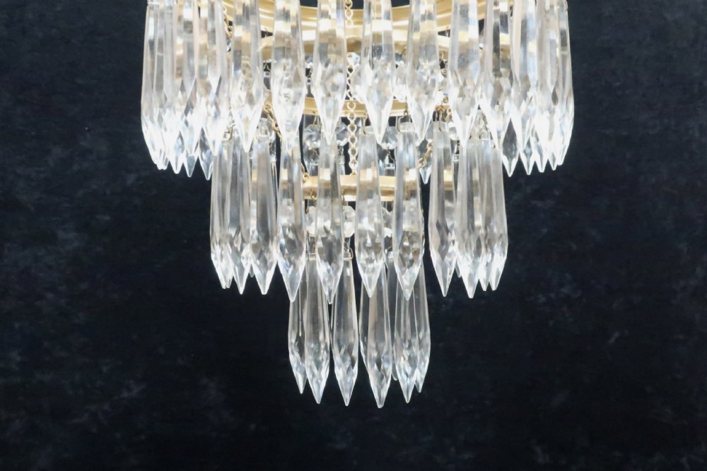 Italian Art Deco Three Tier Crystal Glass Chandelier View VI