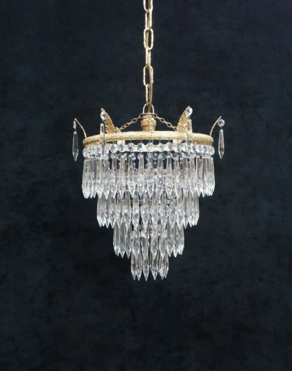 Italian Art Deco Four Tier Crystal Glass Chandelier