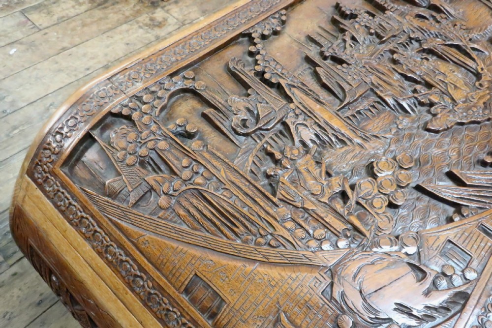 Early 20th Century Oriental Carved Teak and Camphor Wood Chest View V