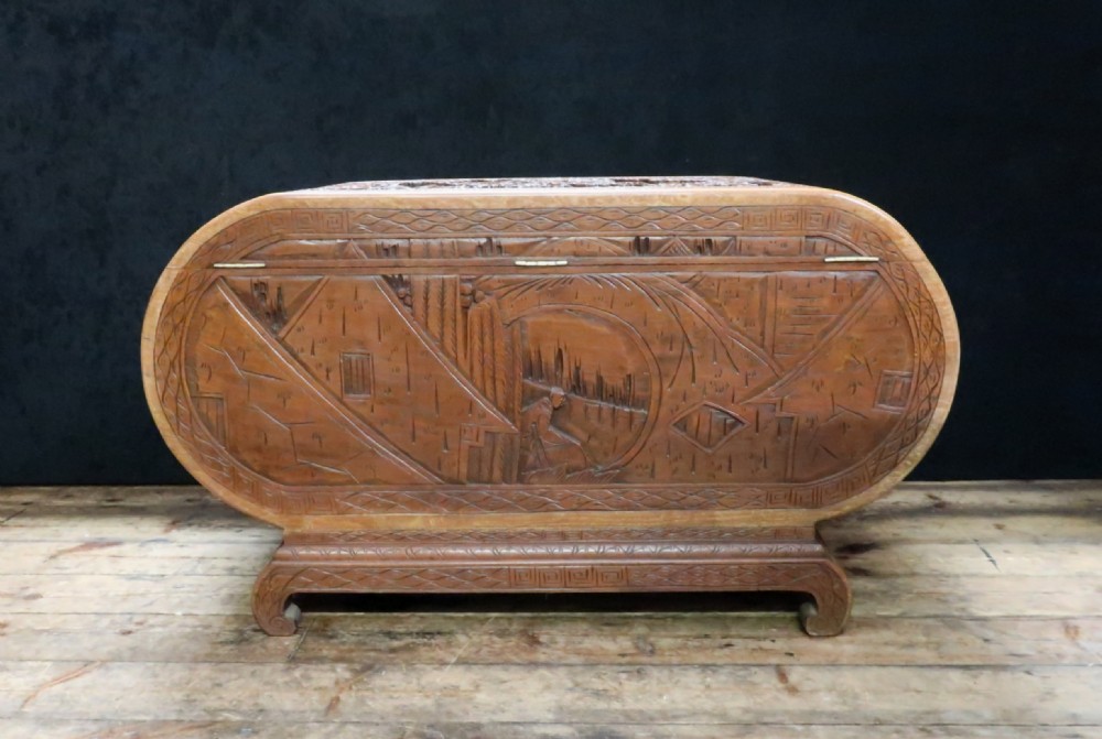 Early 20th Century Oriental Carved Teak and Camphor Wood Chest View XII