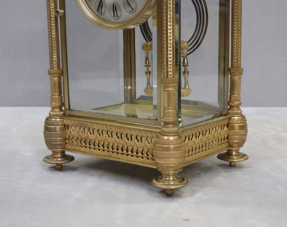 French Napoleon III Brass and Four Glass Mantel Clock by Vincenti View V